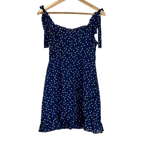 Forever 21 Dresses & Skirts - NWT Forever 21 Mini Dress Womens S Blue Polka Dot Ruffle Smocked Coquette Retro